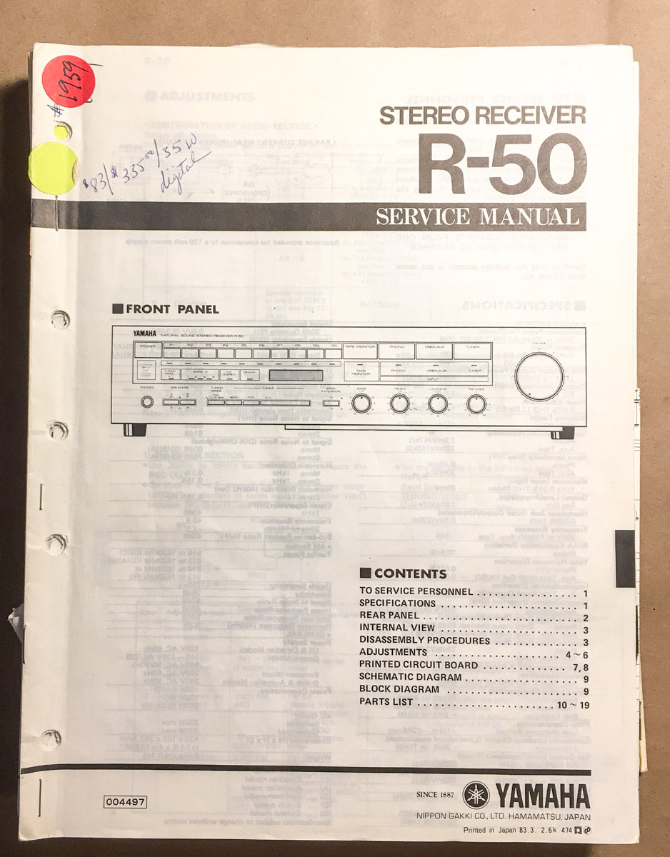Yamaha R-50 Receiver Service Manual *Original*