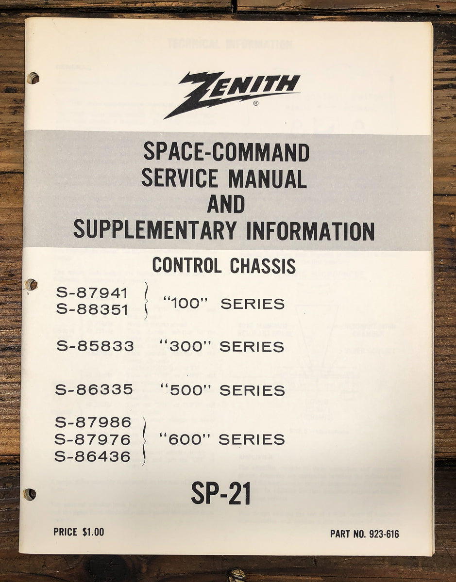 Zenith SP-21 Space Command TV Service Manual *Original*