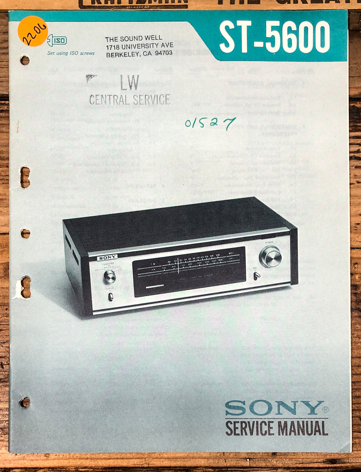 Sony ST-5600 Tuner Service Manual *Original*