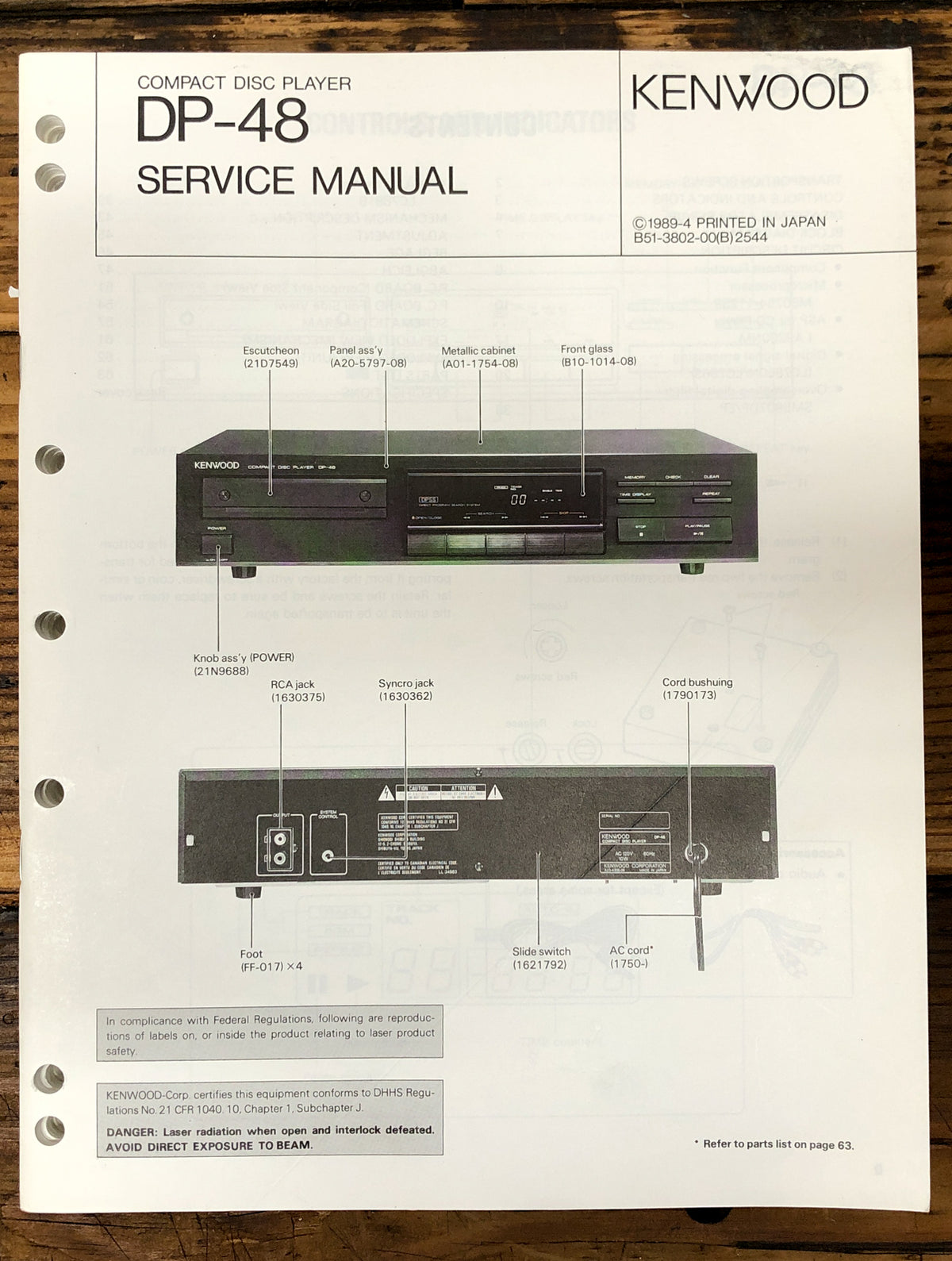Kenwood DP-48 CD Player Service Manual *Original*