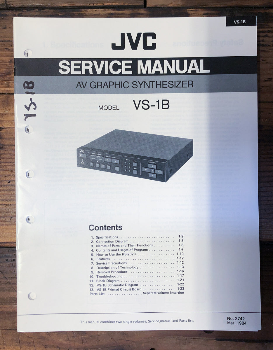 JVC VS-1B Synthesizer Service Manual *Original*