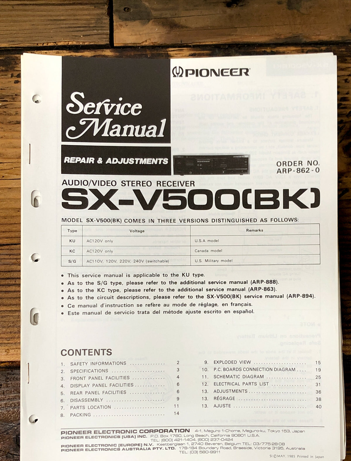 Pioneer SX-V500 Receiver Service Manual *Original* #1