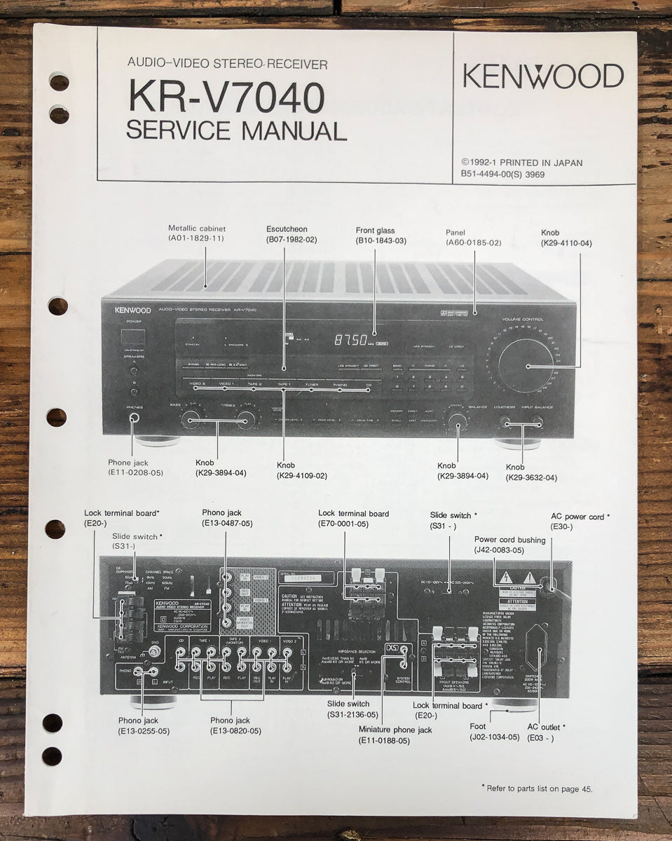 Kenwood KR-V7040 Receiver Service Manual *Original*