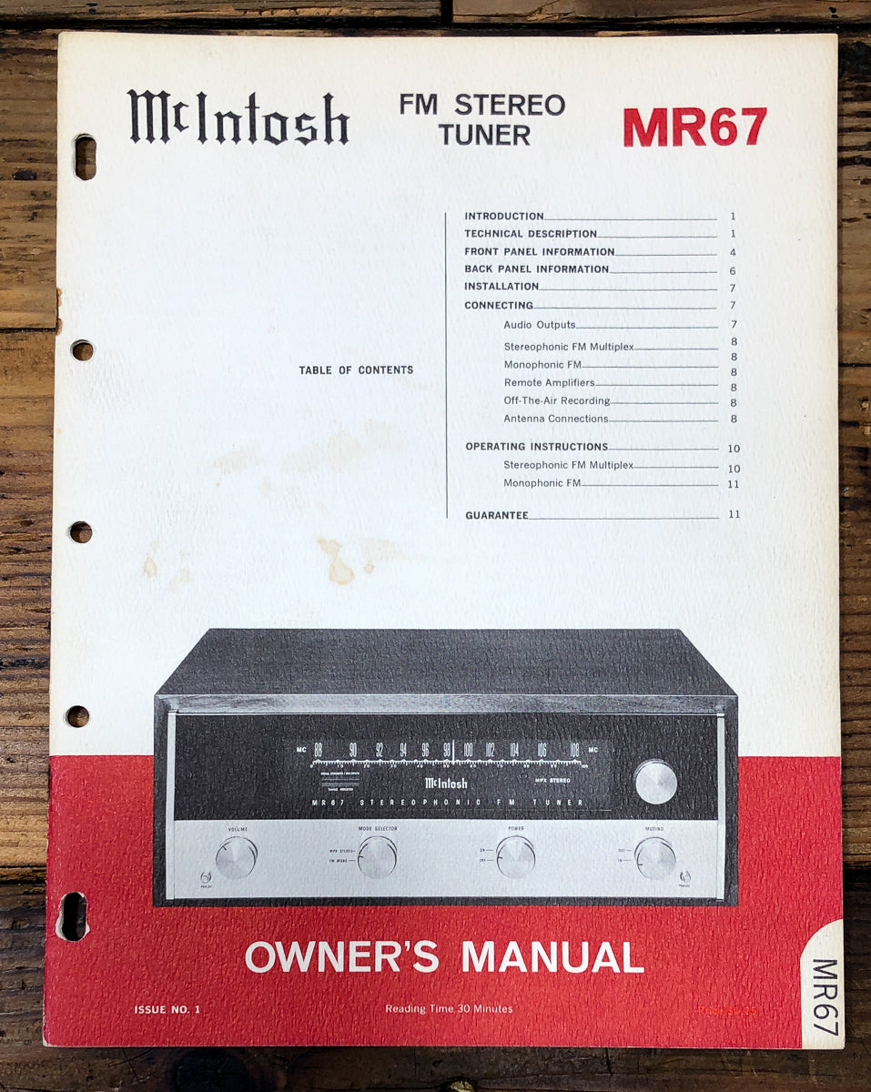 McIntosh MR-67 Tuner Owners / User Manual *Original*