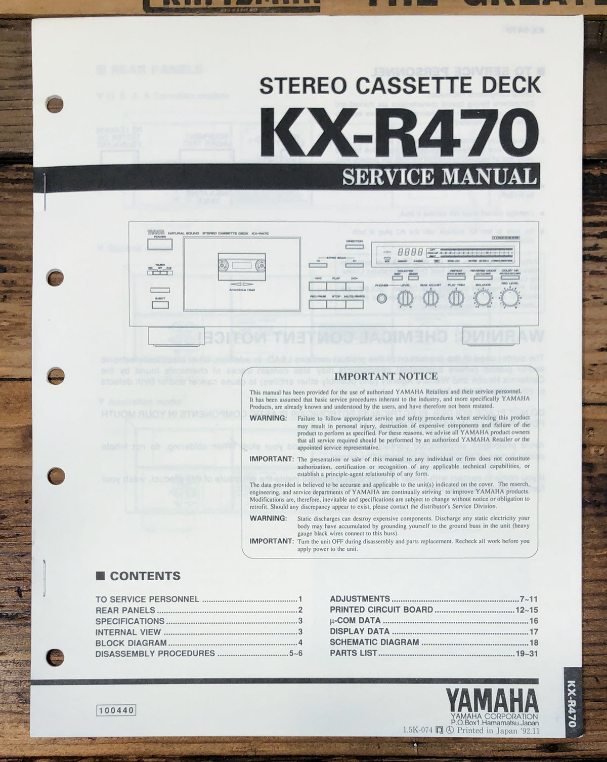 Yamaha KX-R470 Cassette Service Manual *Original*
