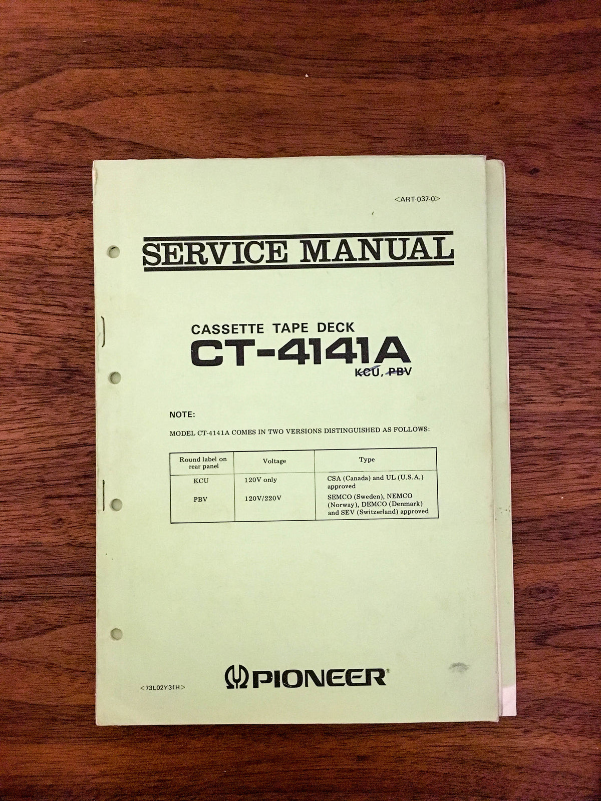 Pioneer CT-4141A Cassette Service Manual *Original*