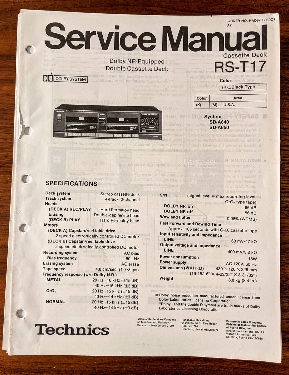 Panasonic RX-T17 Radio Cassette Service Manual *Original*