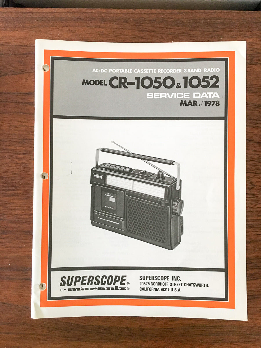 Superscope CR-1050 CR-1052 Radio / Cassette Service Manual *Original*