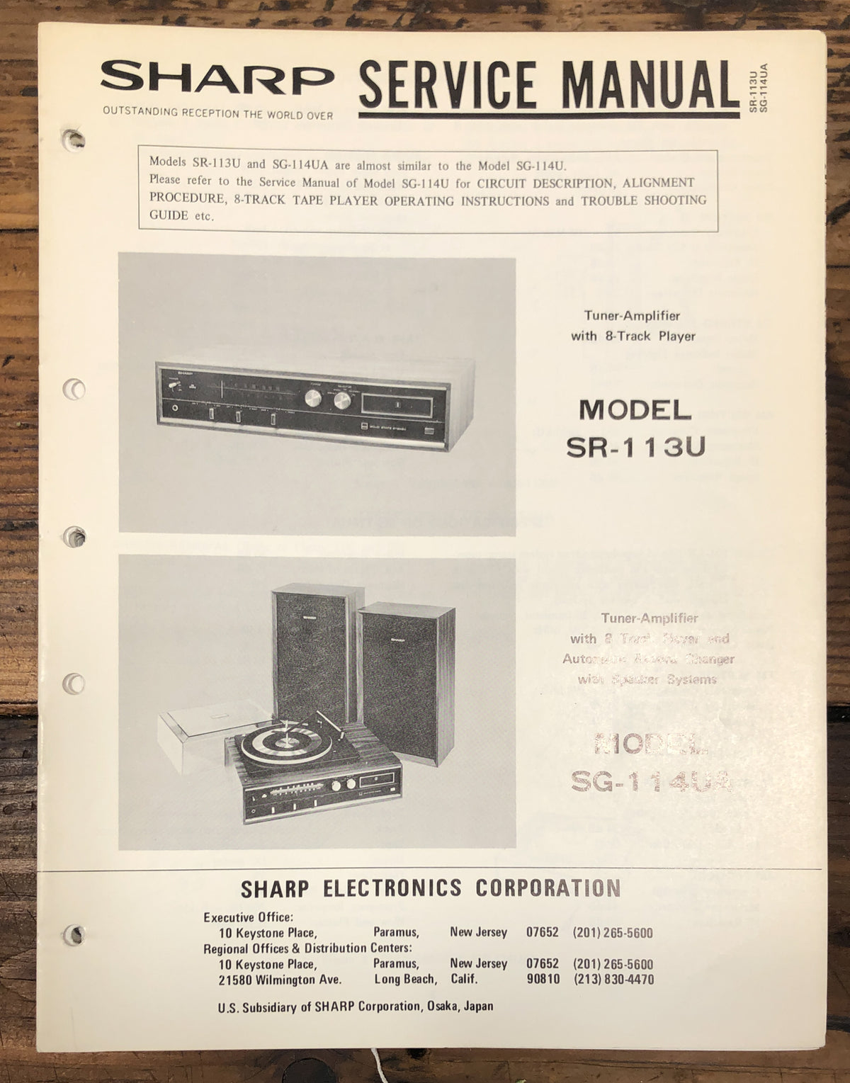 Sharp SR-113 SR-113U Stereo Service Manual *Original*
