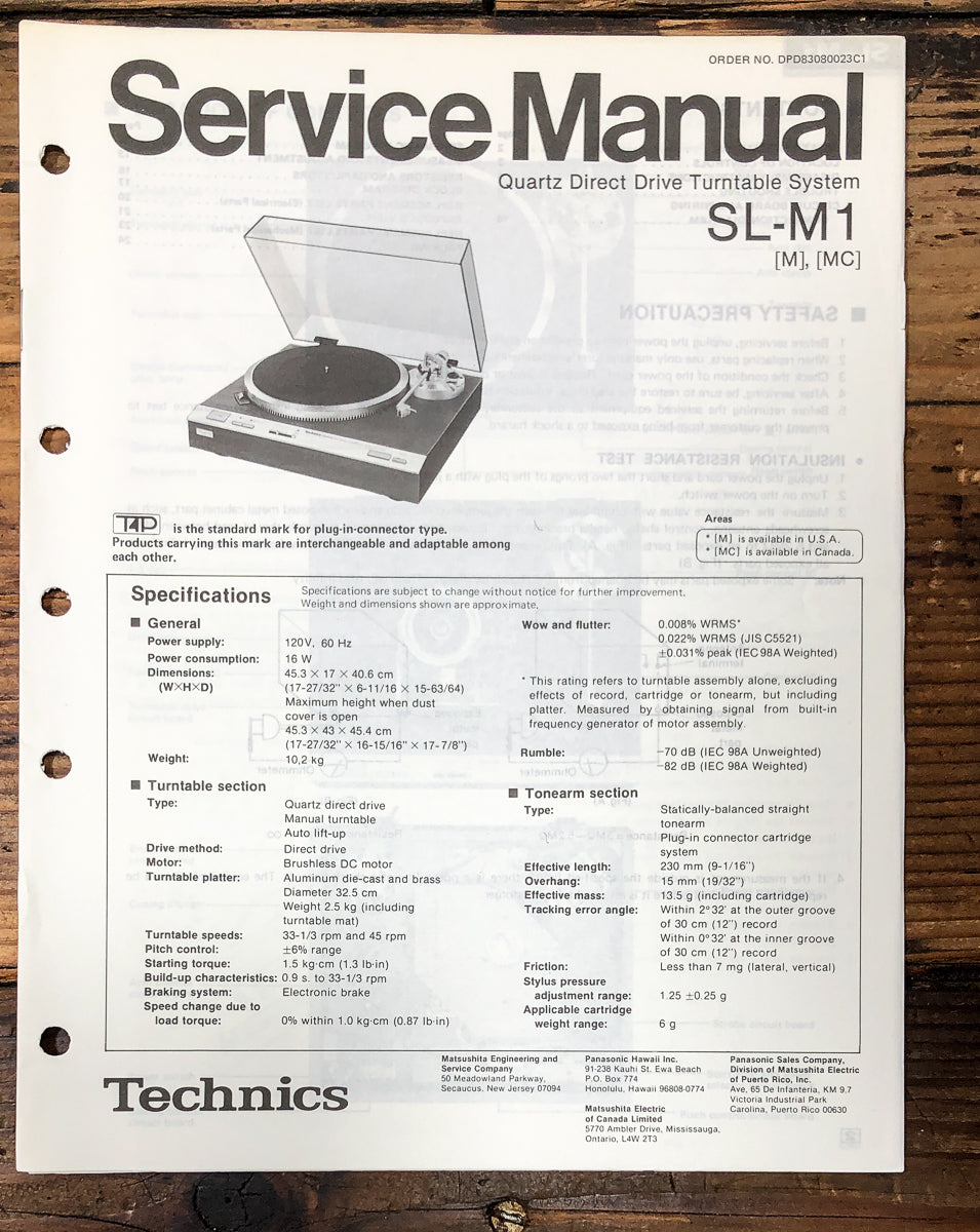 Technics SL-M1 Record Player / Turntable Service Manual *Original*
