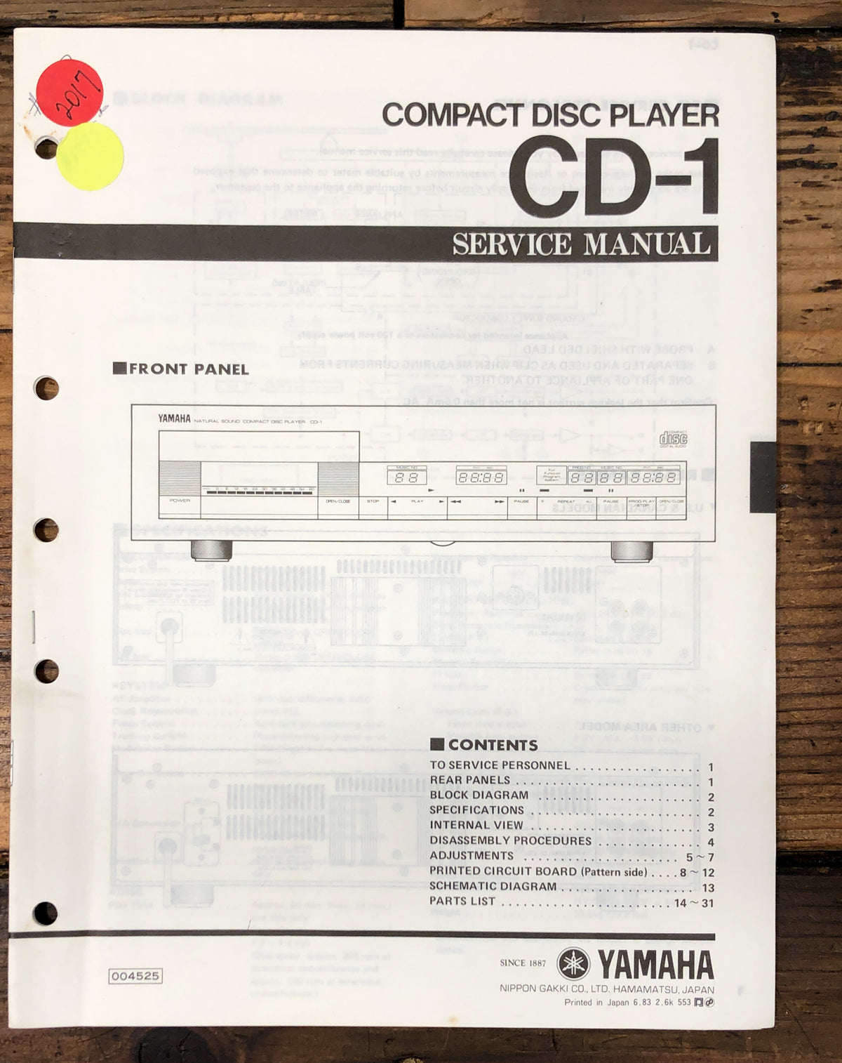Yamaha CD-1 CD Player Service Manual *Original*