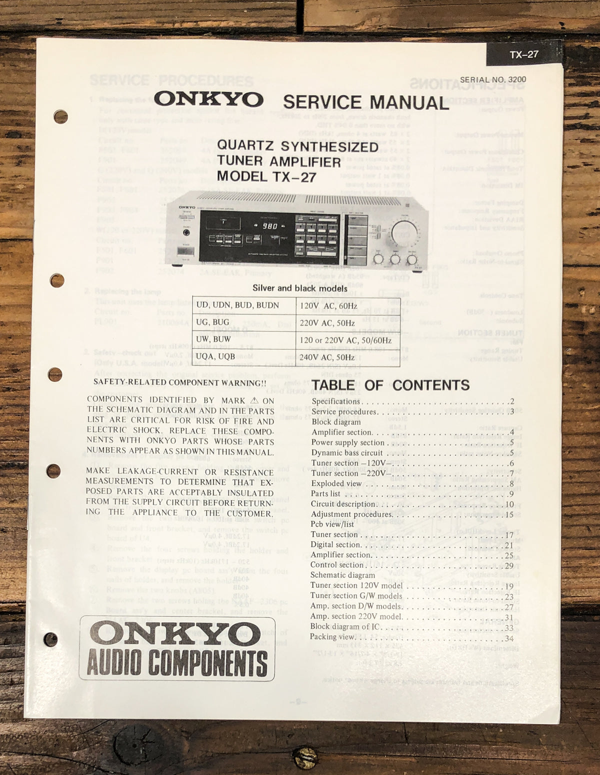 Onkyo TX-27 Receiver Service Manual *Original*