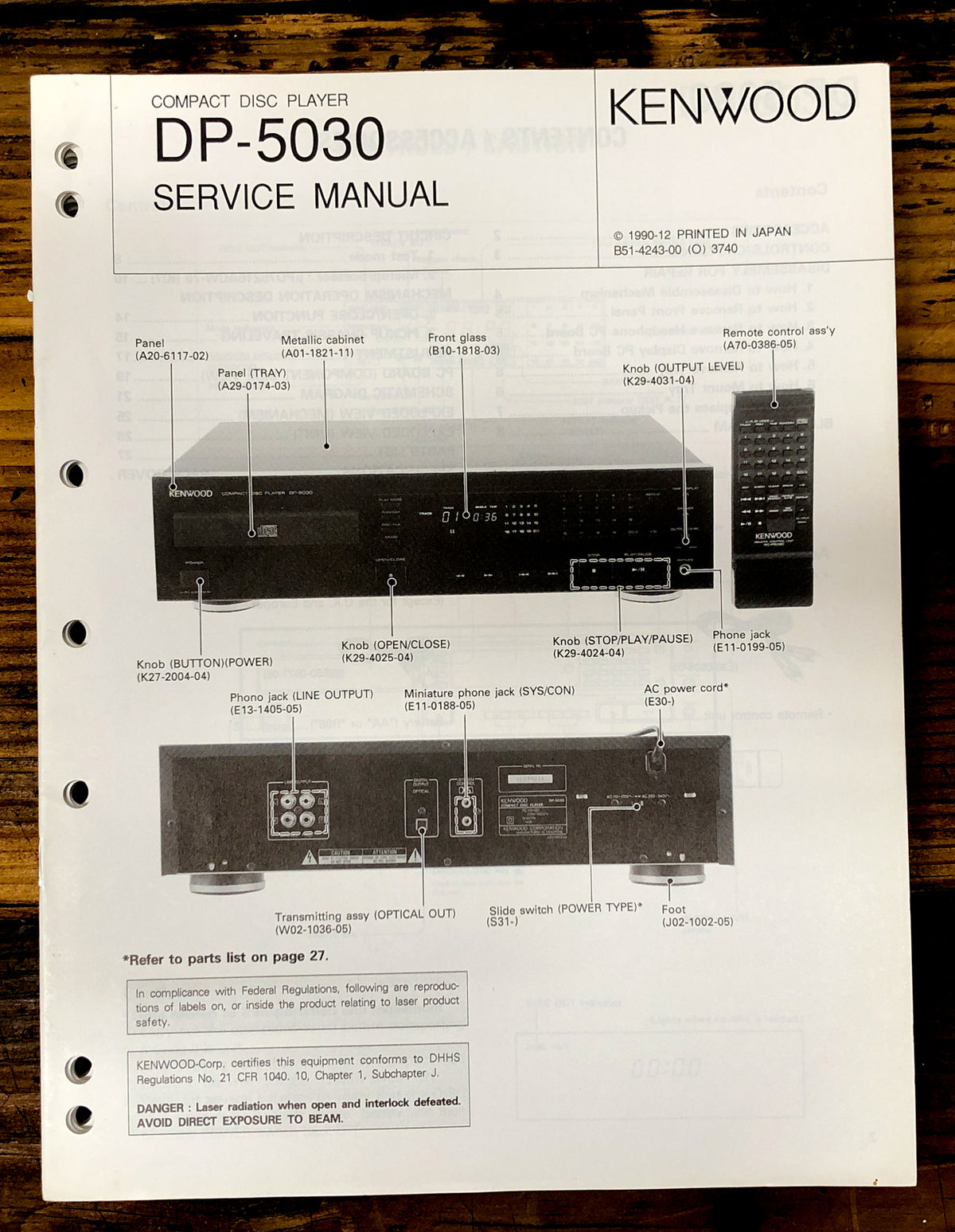 Kenwood DP-5030 CD Player Service Manual *Original*