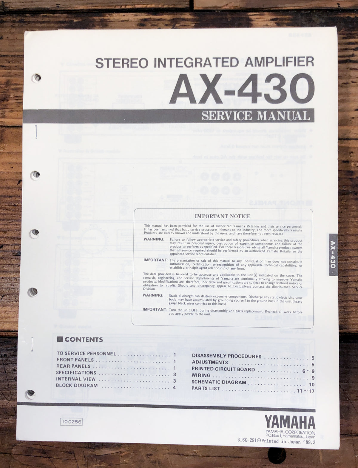 Yamaha AX-430 Amplifier Service Manual *Original*