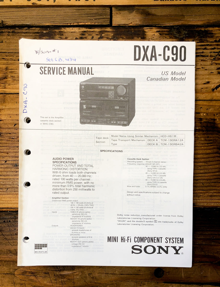 Sony DXA-C90 Stereo Service Manual *Original*