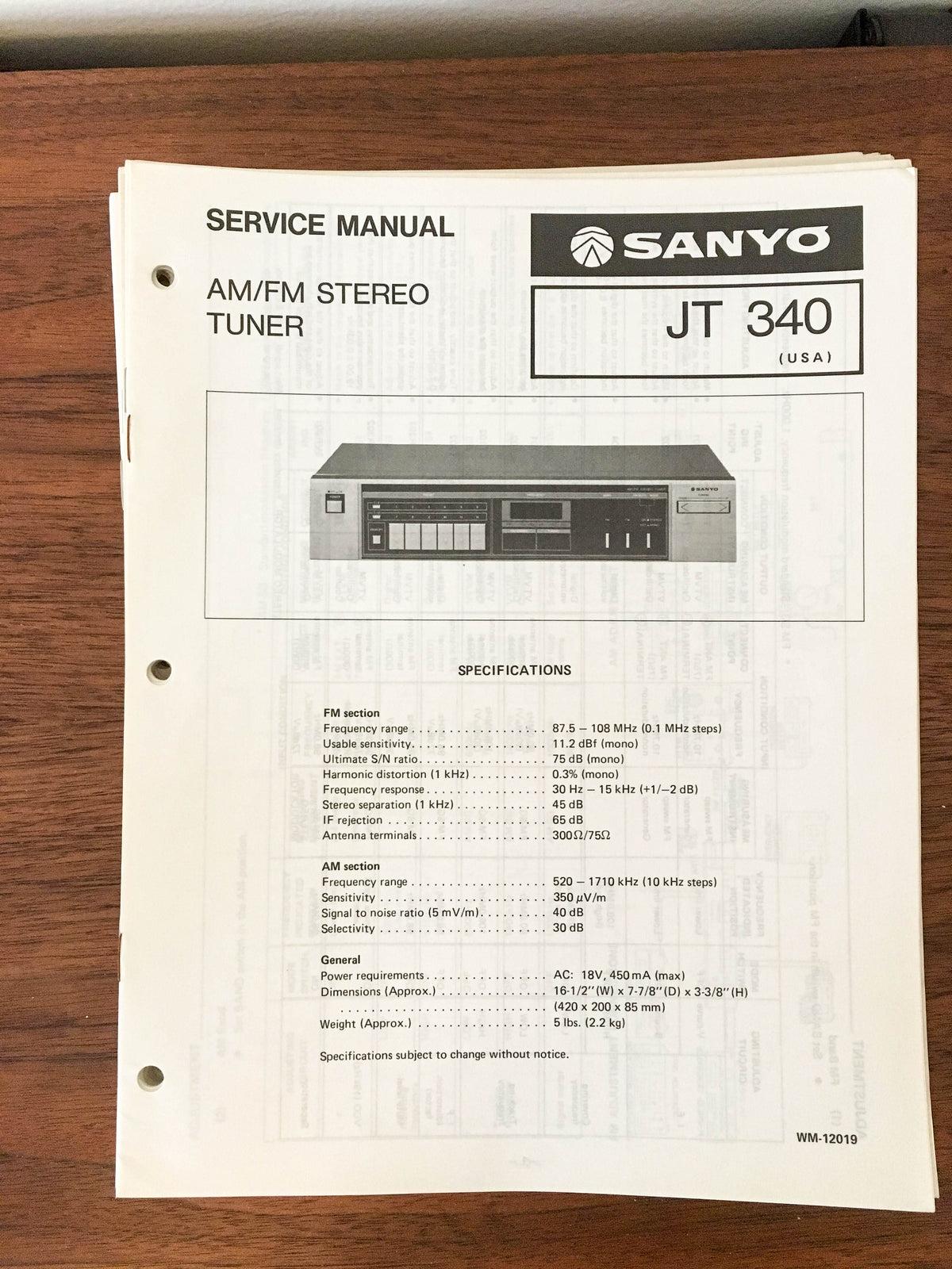 Sanyo JT 340 Tuner Service Manual *Original*