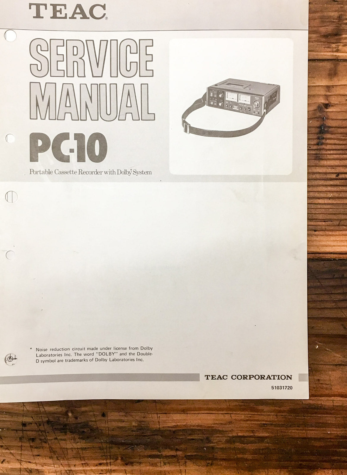 Teac PC-10 Portable Cassette Service Manual *Original*