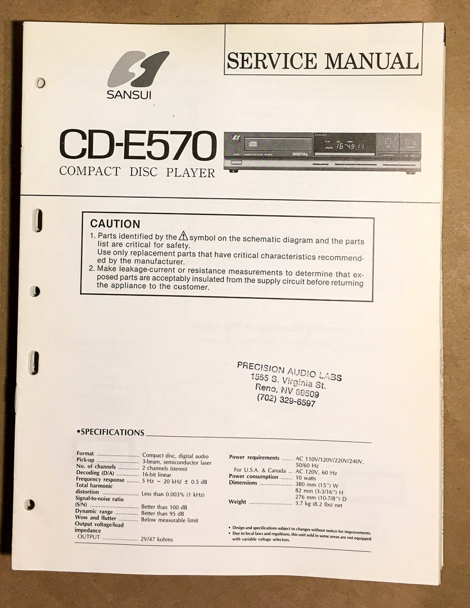 Sansui CD-E570 CD Player Service Manual *Original*