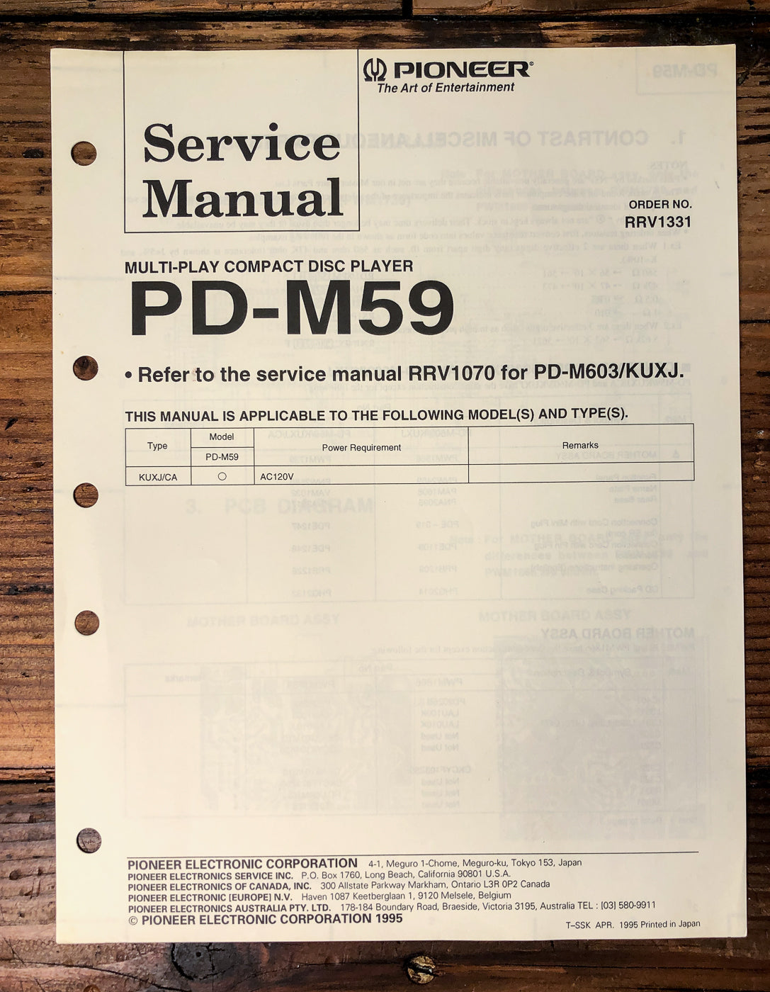 Pioneer PD-M59 CD Changer Supp. Service Manual *Original*