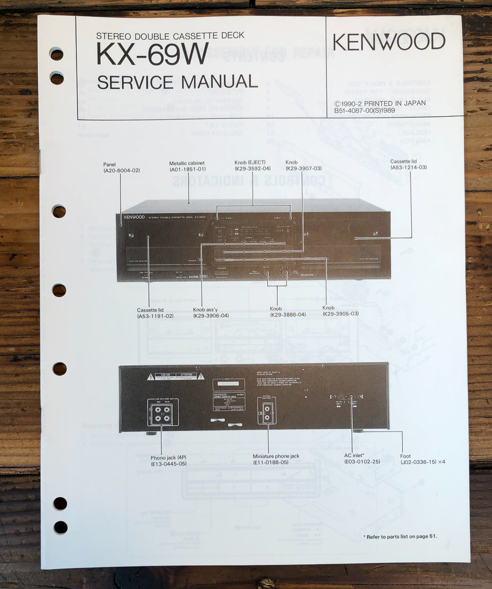 Kenwood KX-69W Cassette Service Manual *Original*