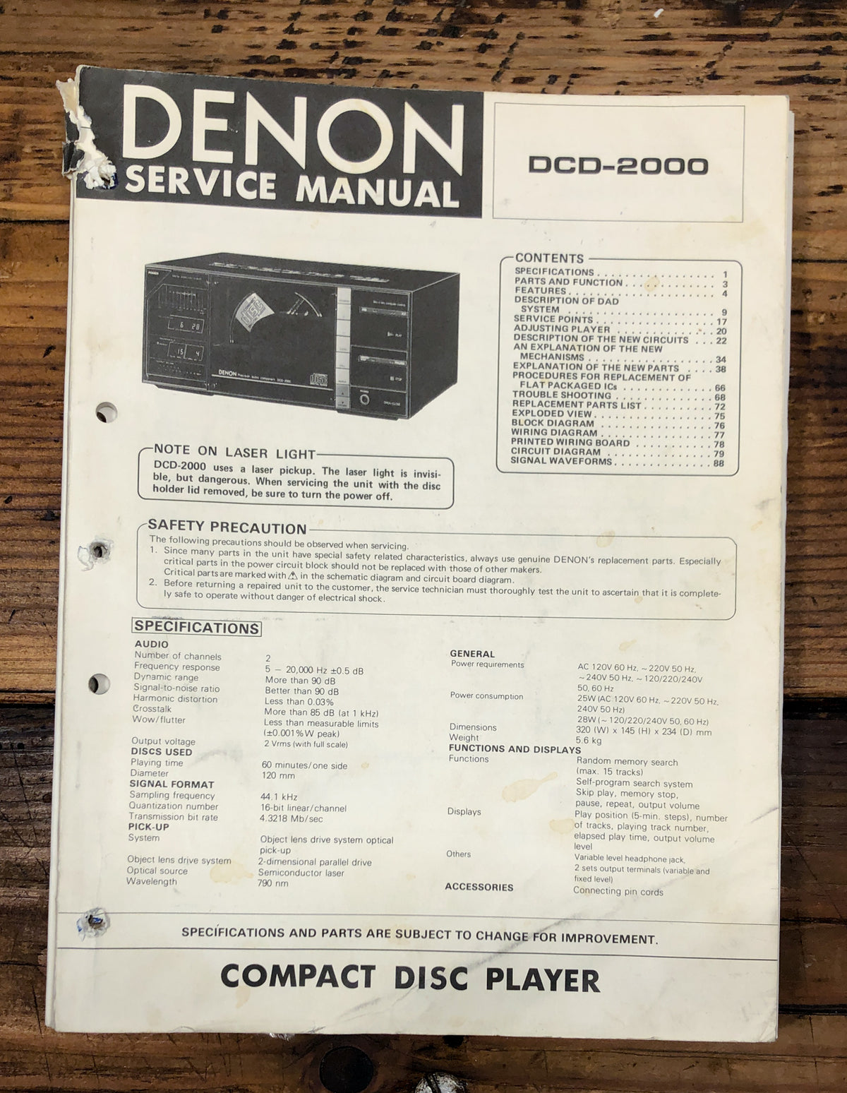 Denon DCD-2000 CD Player Service Manual *Original*