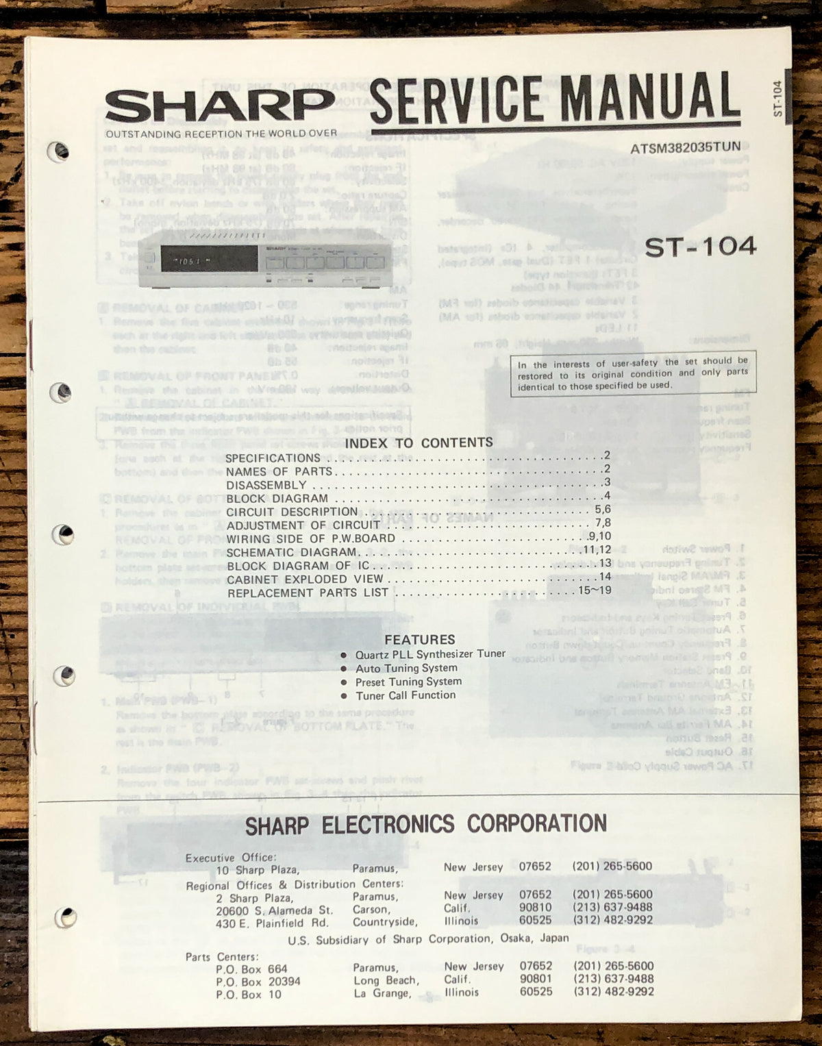 Sharp ST-104 Tuner Service Manual *Original*