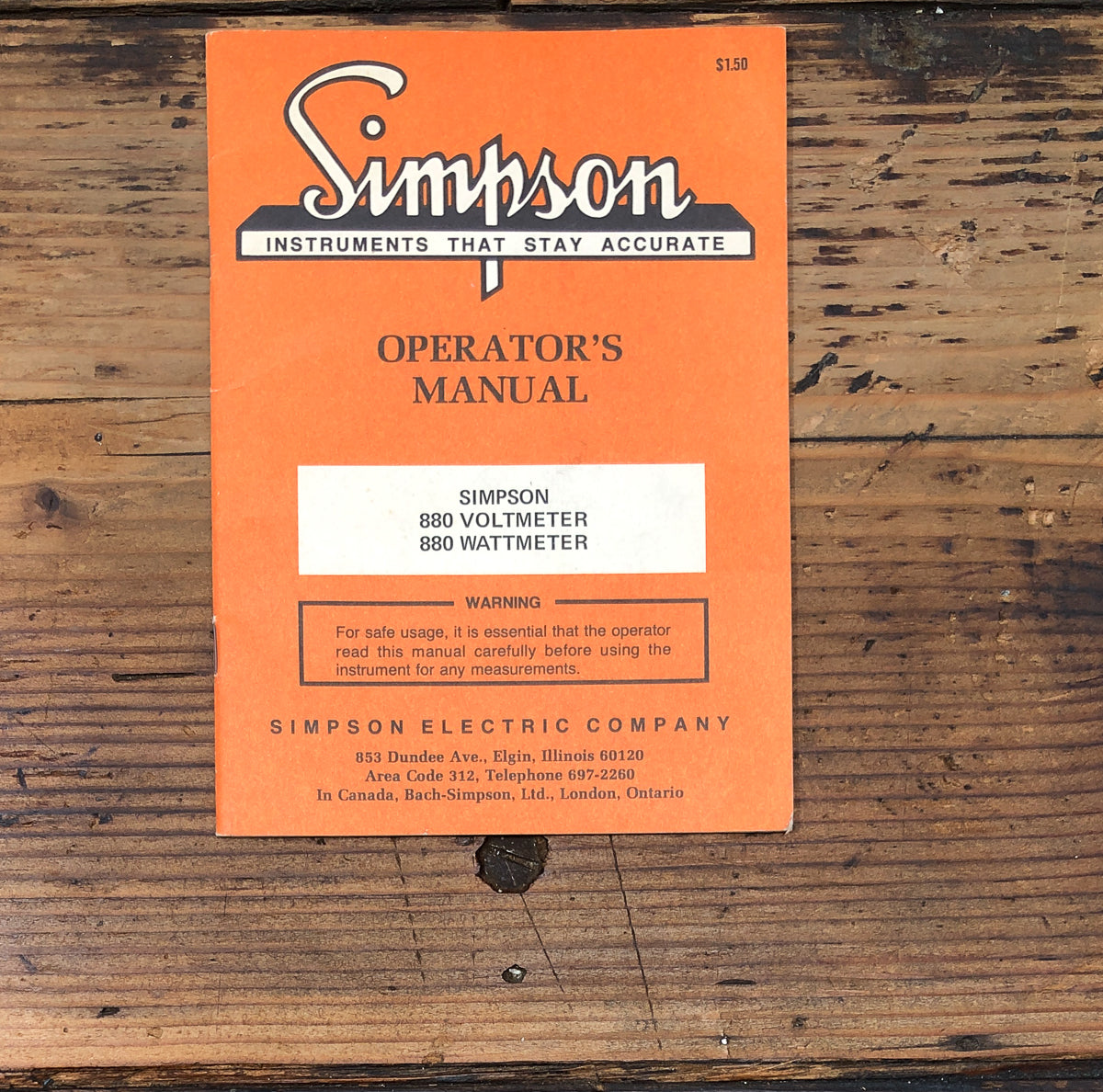 Simpson Model 880 Voltmeter Owners / User Manual *Original*