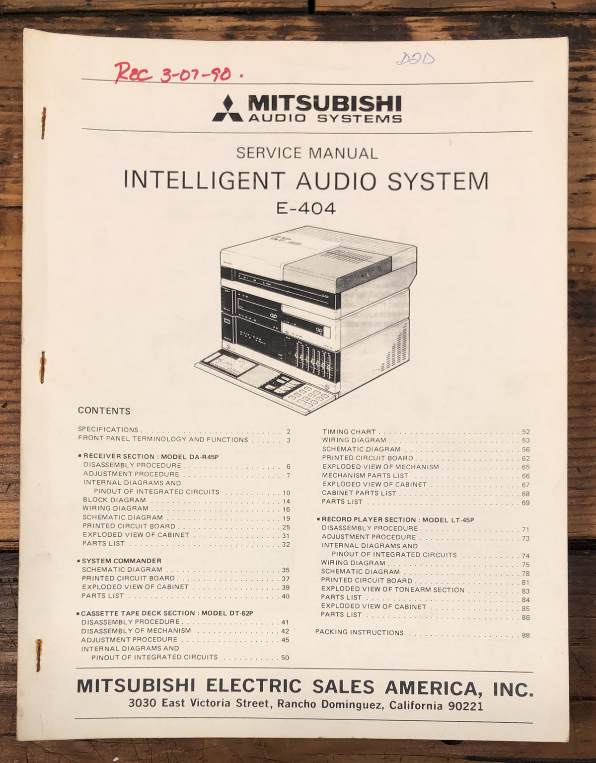 Mitsubishi E-404 Stereo Service Manual *Original*