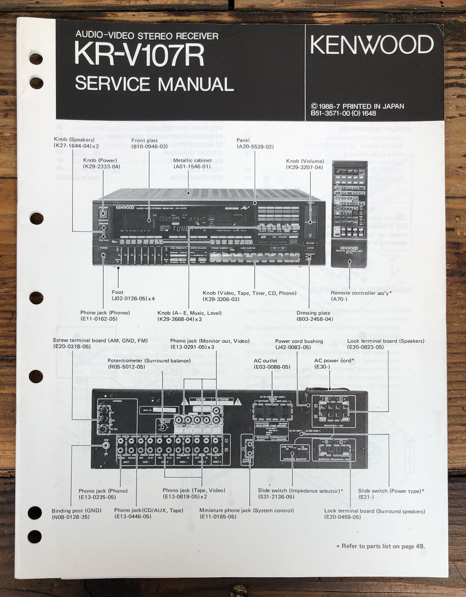 Kenwood KR-V107R Receiver Service Manual *Original*