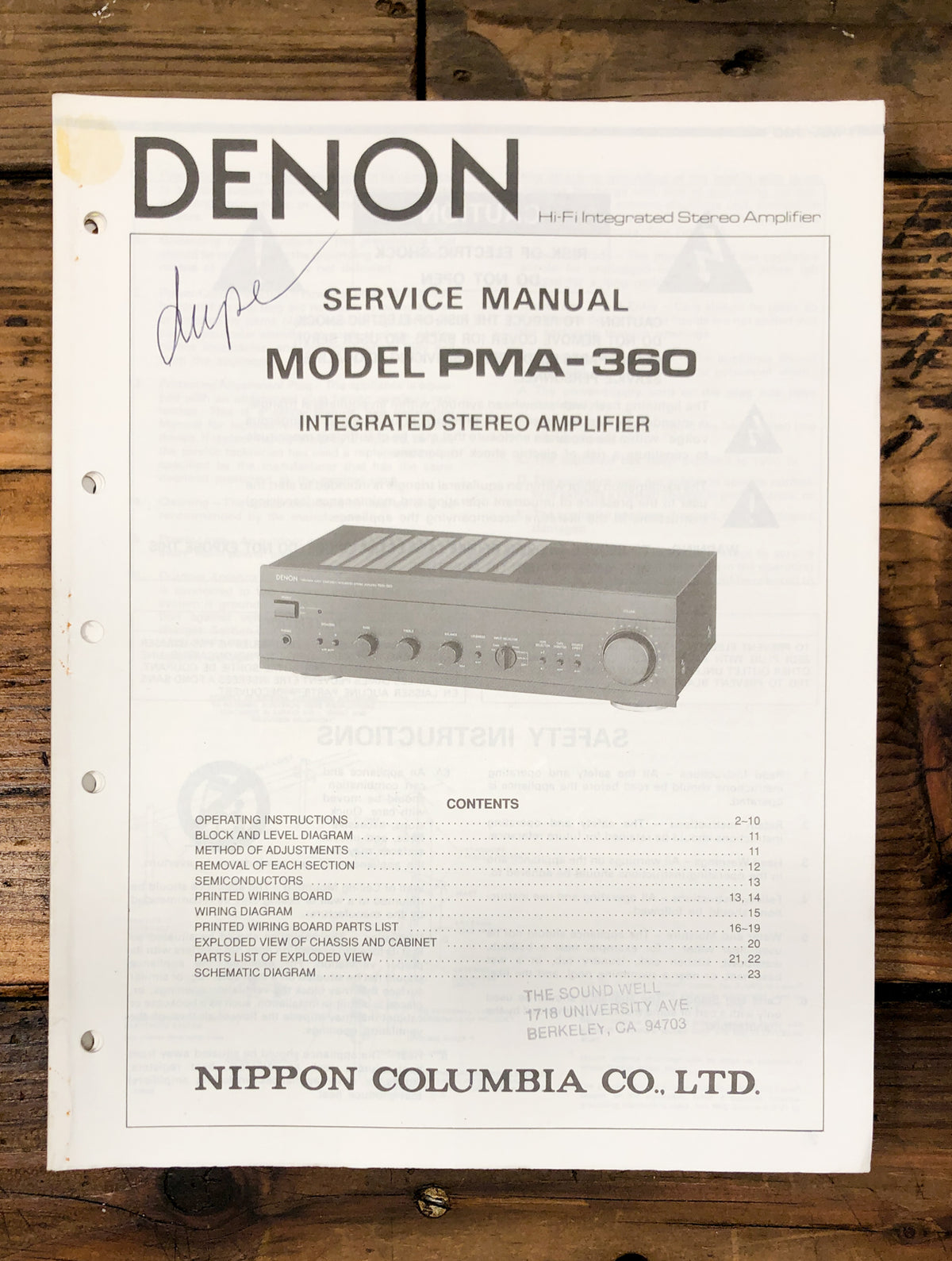 Denon PMA-360 Amplifier Service Manual *Original*