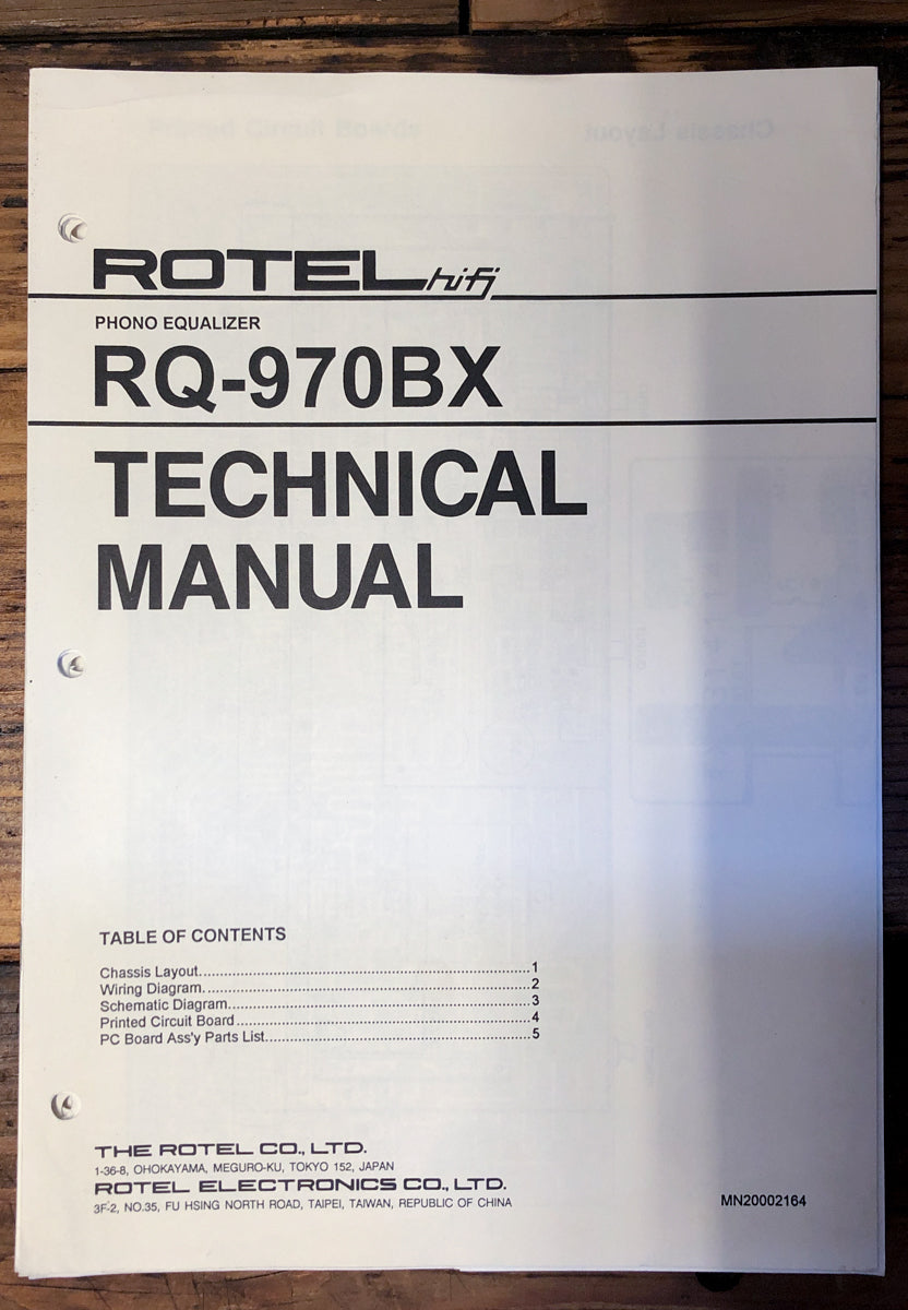 Rotel RQ-970BX Phono Equalizer Service Manual *Original*