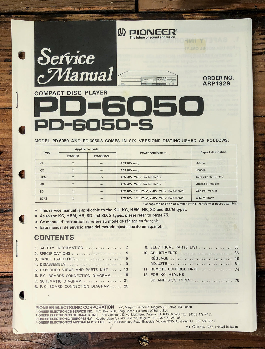 Pioneer PD-6050 PD-6050-S CD Player Service Manual #1 *Original*