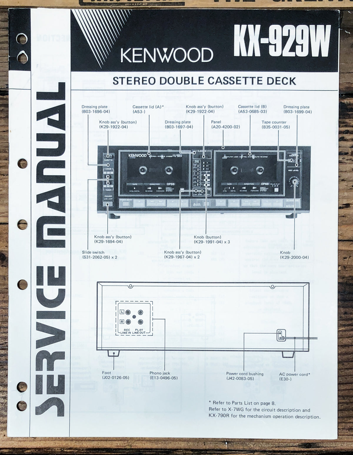 Kenwood KX-929W Cassette Service Manual *Original*