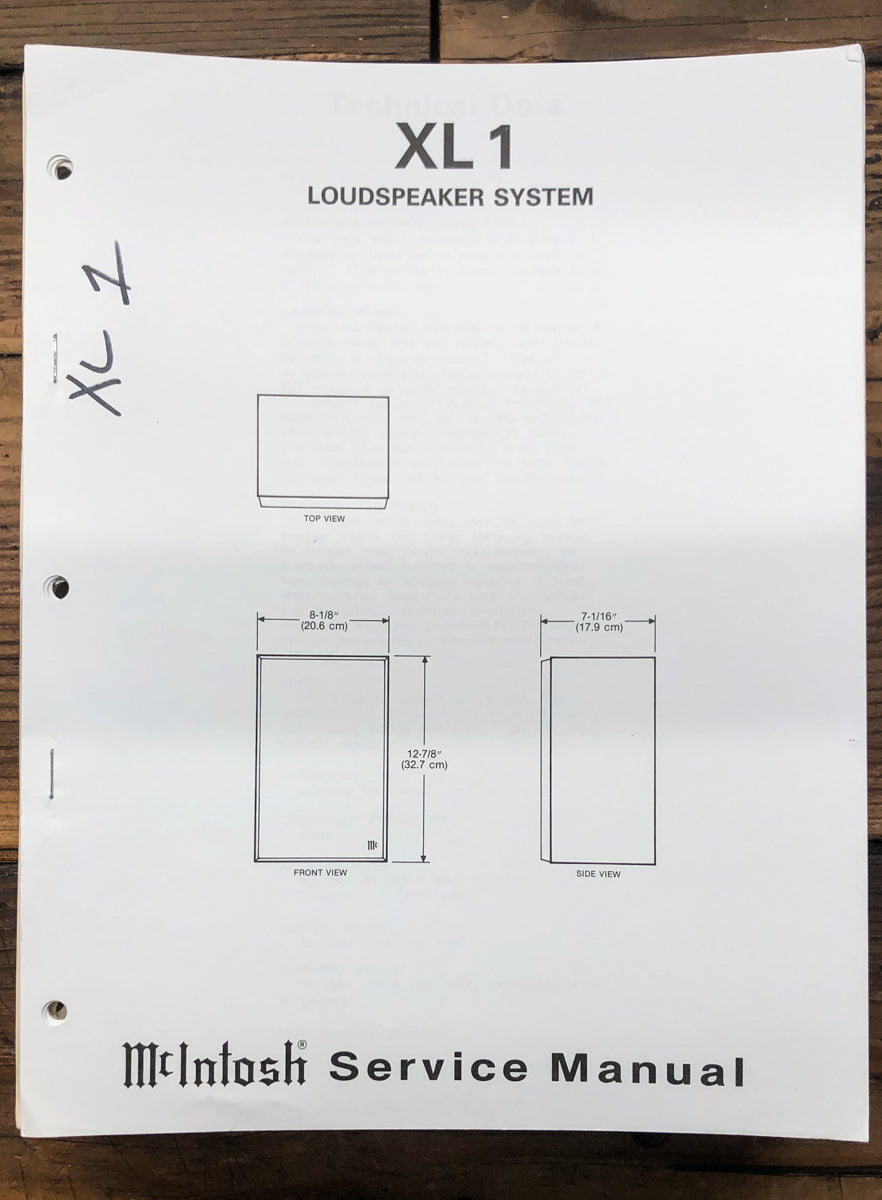 McIntosh XL1 XL-1 Speaker Service Manual *Original*