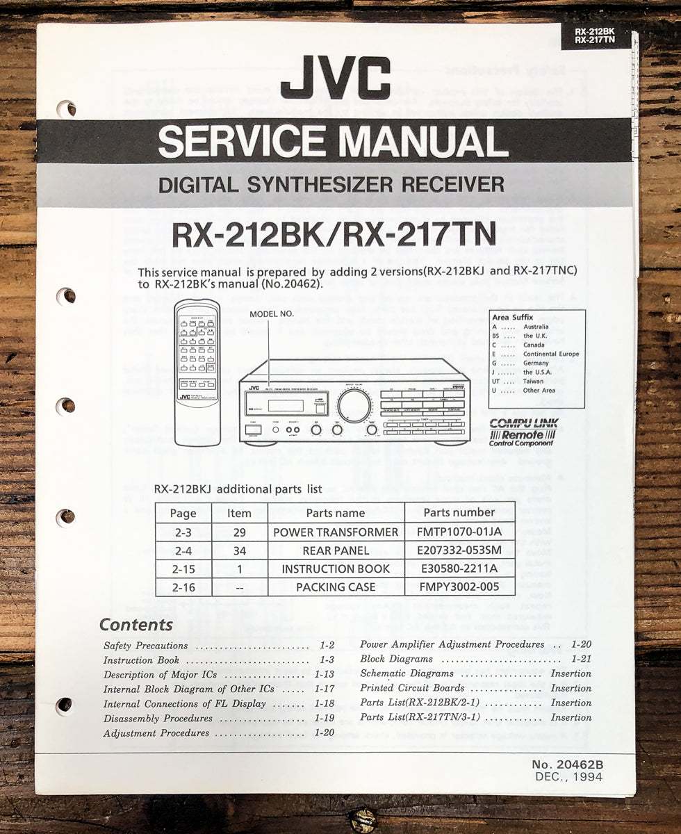 JVC RX-212 RX-217 Receiver Service Manual *Original*