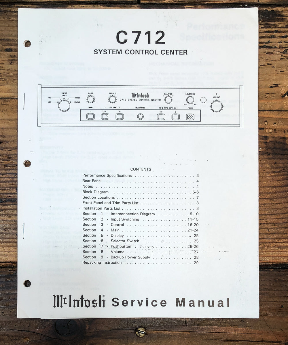 McIntosh C-712 Preamp / Preamplifier Service Manual *Original*