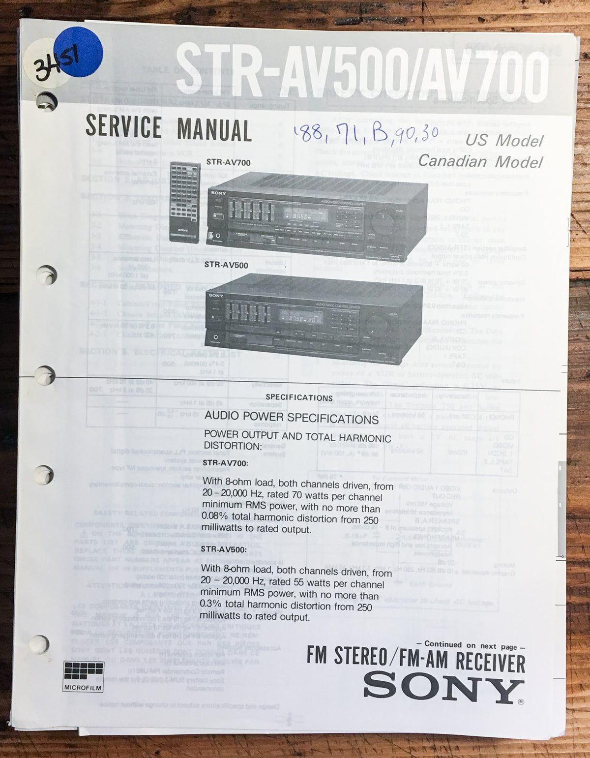 Sony STR-AV500 STR-AV700 Receiver Service Manual *Original*