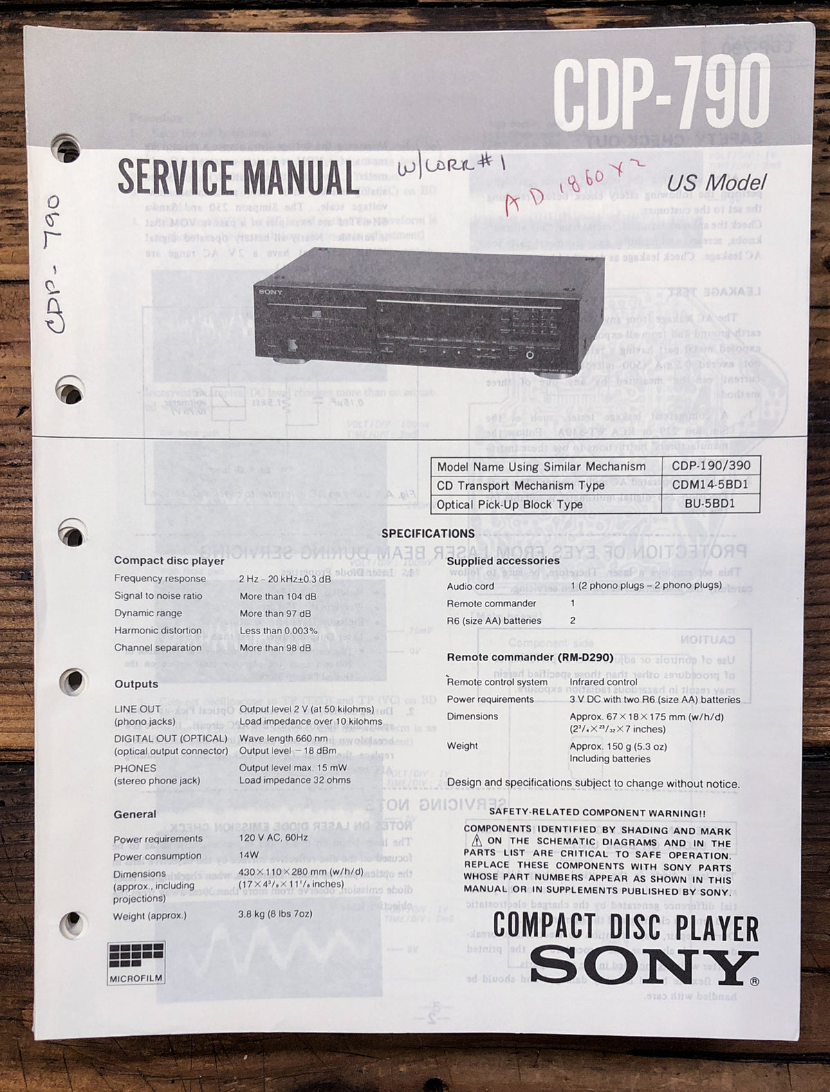 Sony CDP-790 CD Player Service Manual *Original*