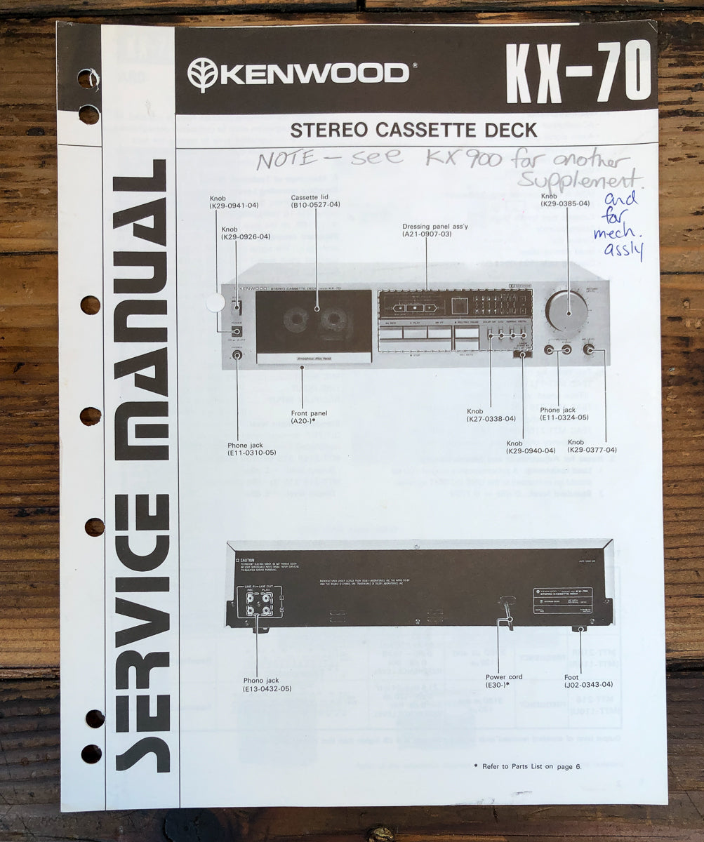 Kenwood KX-70 Cassette Service Manual *Original*