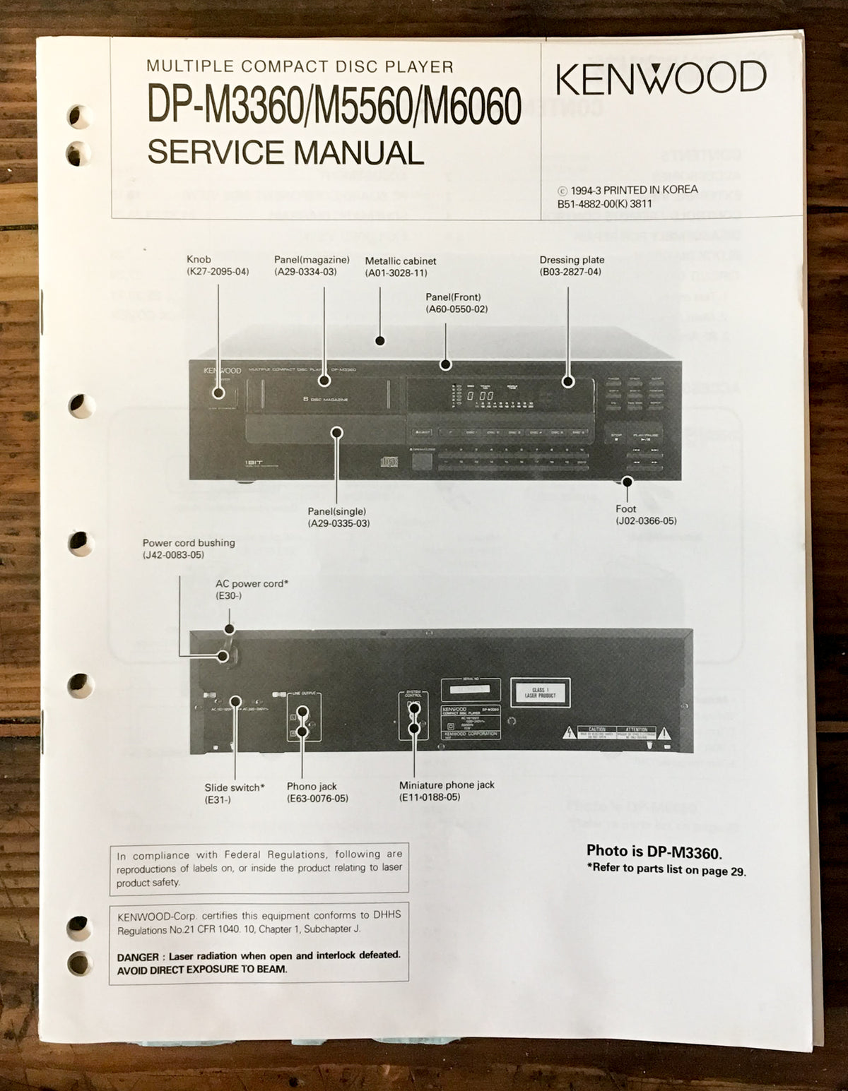 Kenwood DP-M3360 -M5560 -M6060 CD Player Service Manual *Original*