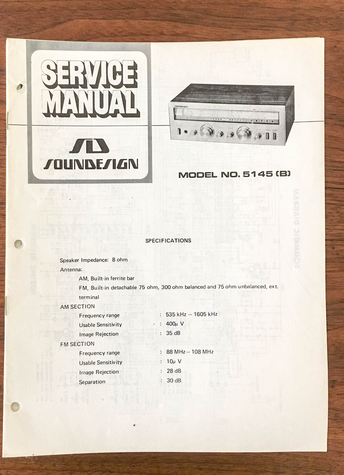 SoundDesign Sound Design Model 5145 / 5145B Receiver Service Manual *Original*