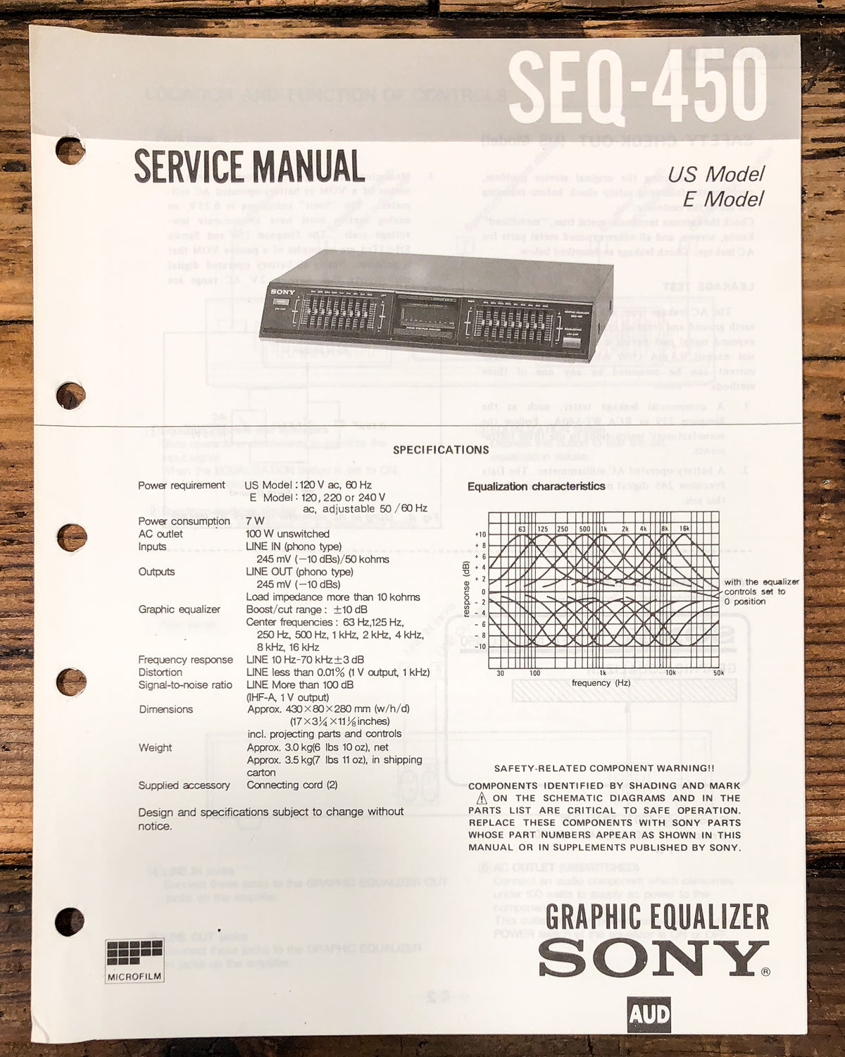 Sony SEQ-450 Equalizer Service Manual *Original*