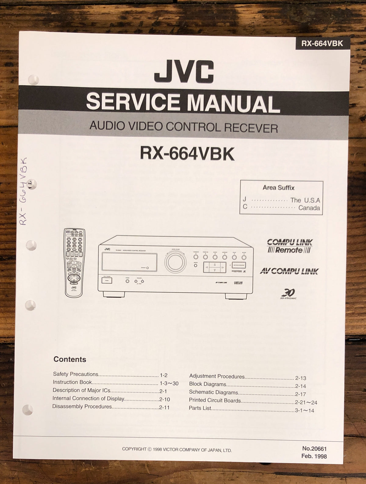 JVC RX-664 VBK Receiver Service Manual *Original*
