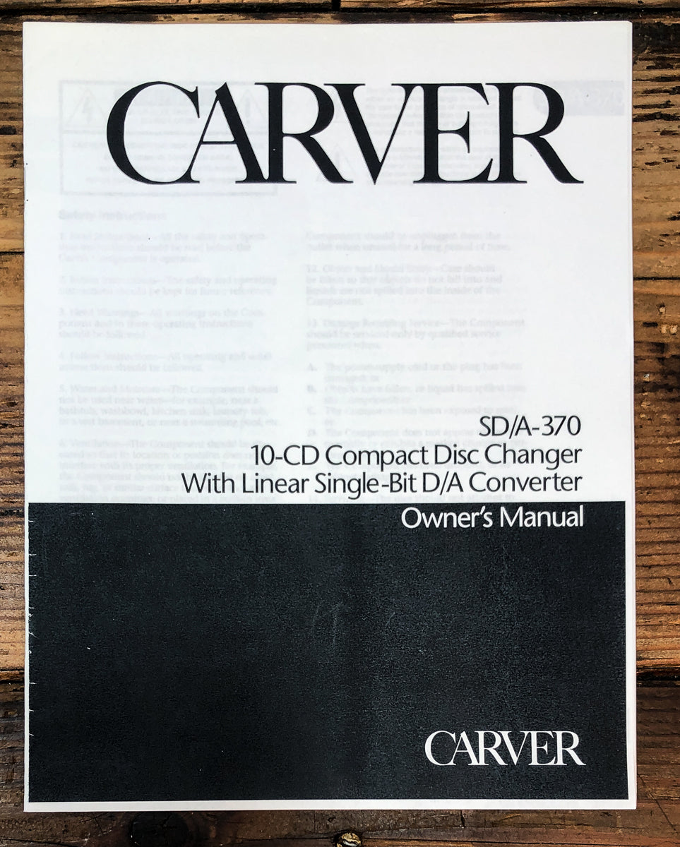 Carver SD/A-370 CD Changer Owners / User Manual *Original*