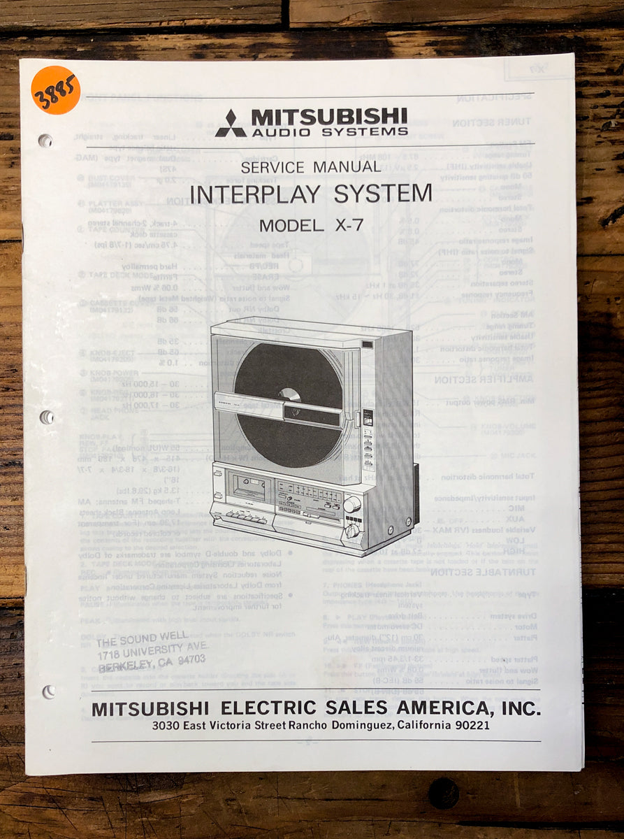 Mitsubishi X-7 Record Player / Turntable Service Manual *Original*