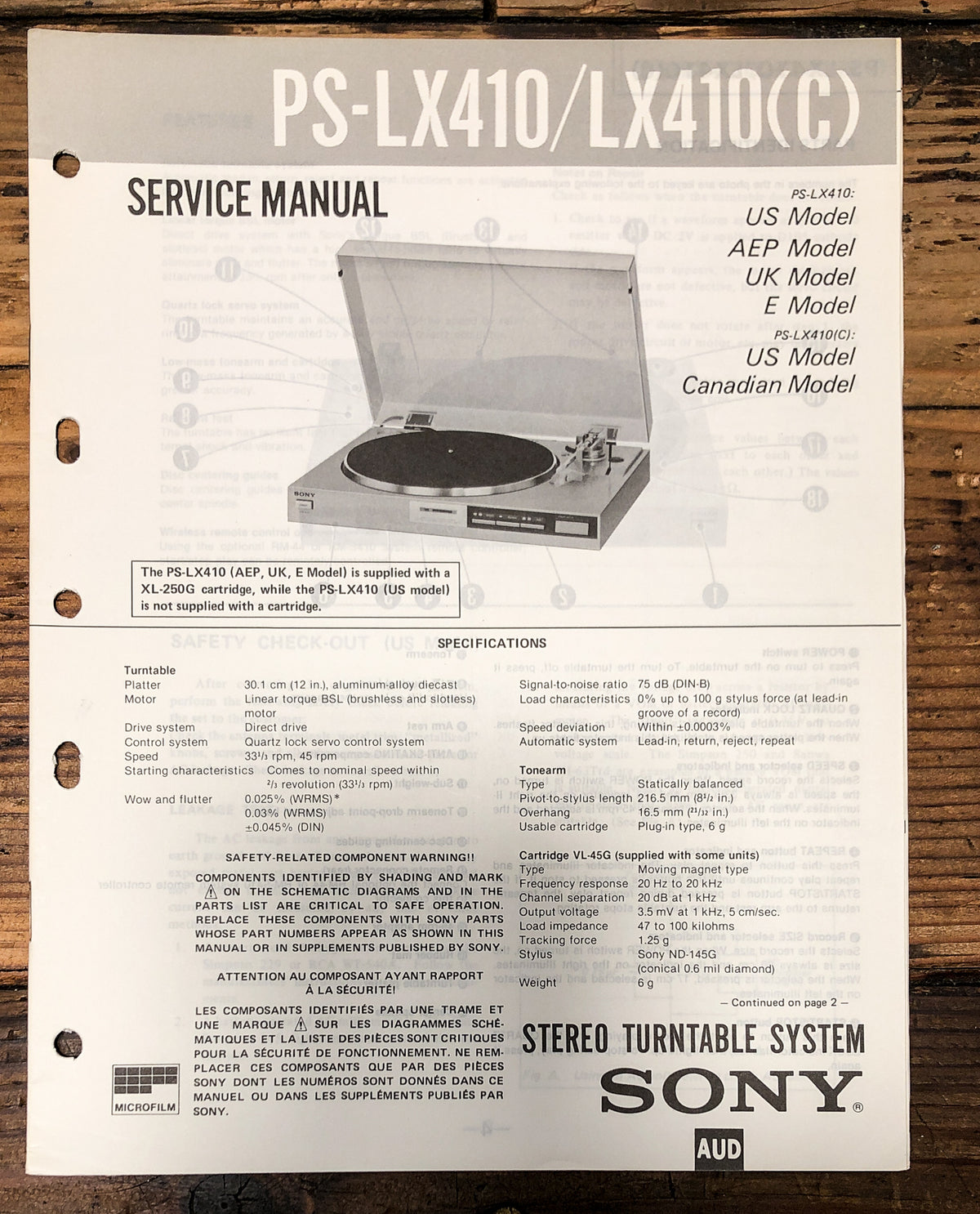 Sony PS-LX410 -LX410C Record Player / Turntable Service Manual *Original*