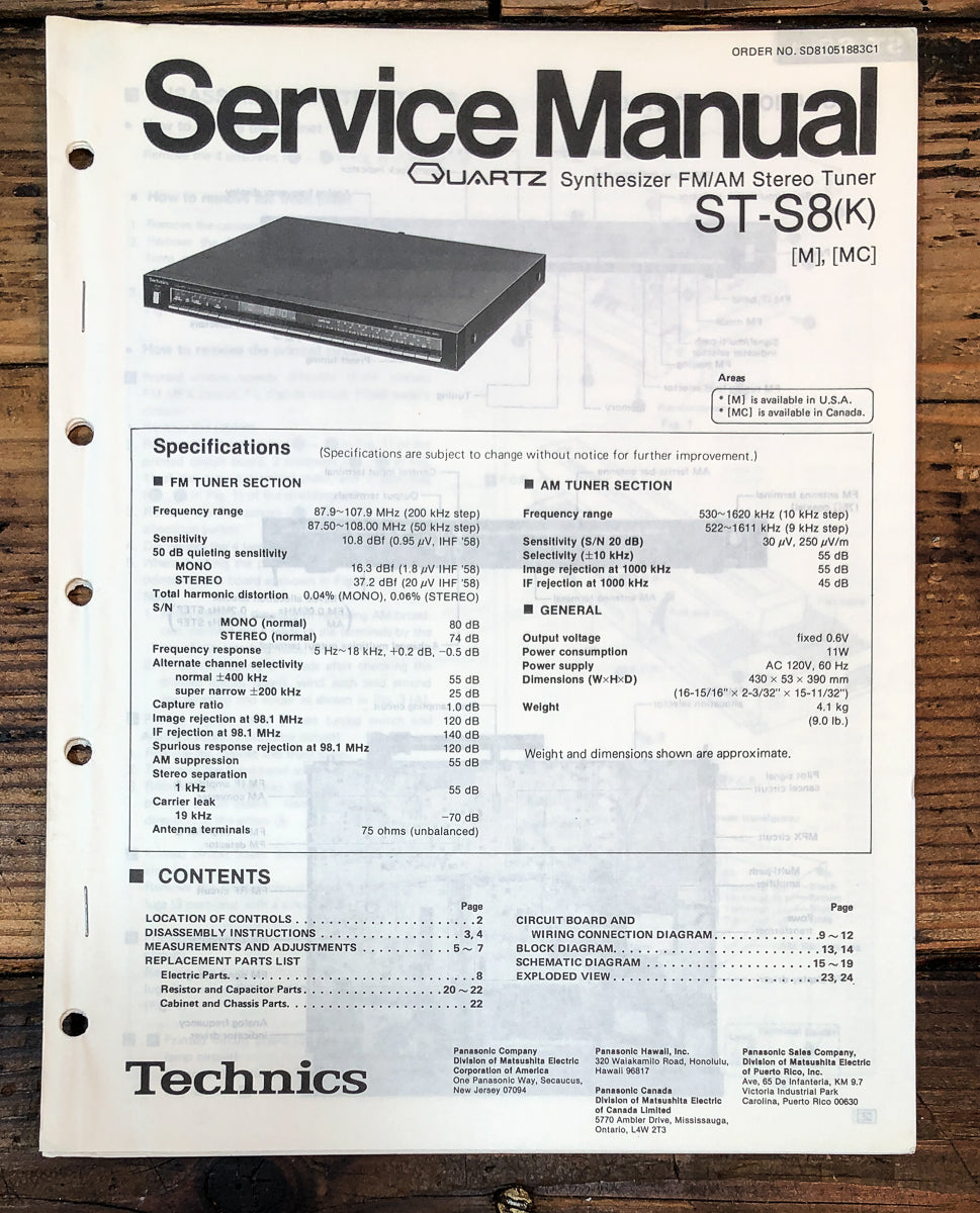 Technics ST-S8 Tuner Service Manual *Original*