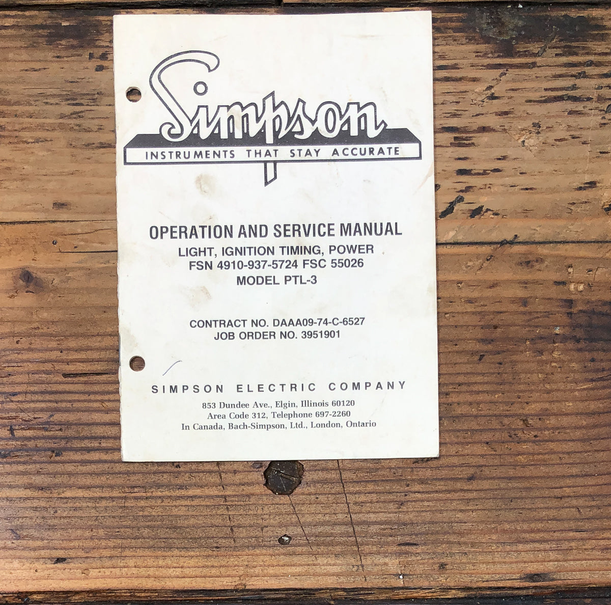 Simpson PTL-3 Timing Light Owners / User Manual *Original*