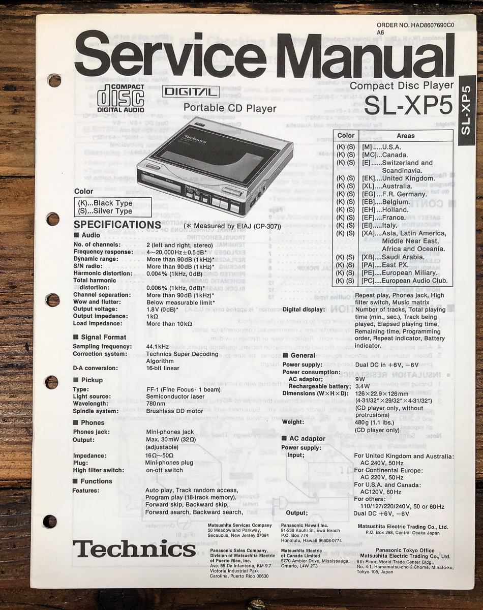 Technics SL-XP5 CD Player Service Manual *Original*