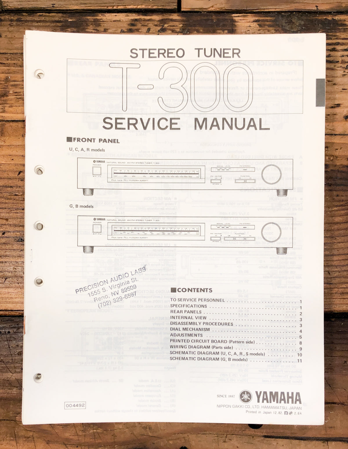 Yamaha T-300 Tuner Service Manual *Original*